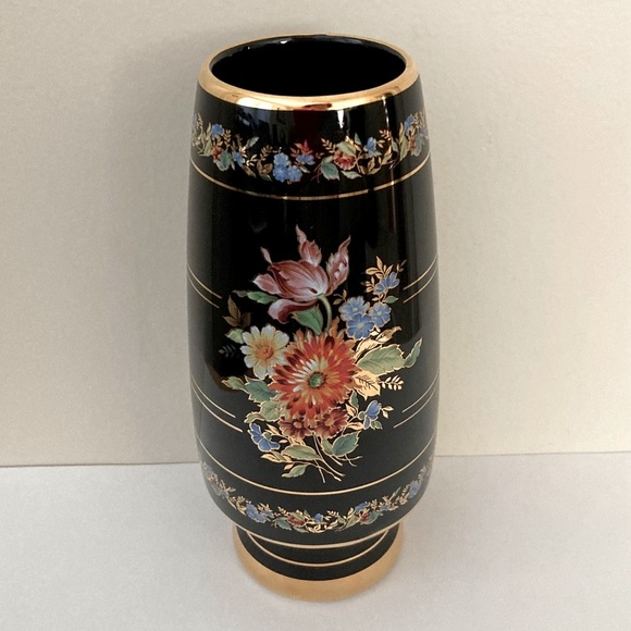 Vintage Fakiolas Handmade Greek Botanical/Floral Vase 24K Gold Trim - Picture 1 of 7